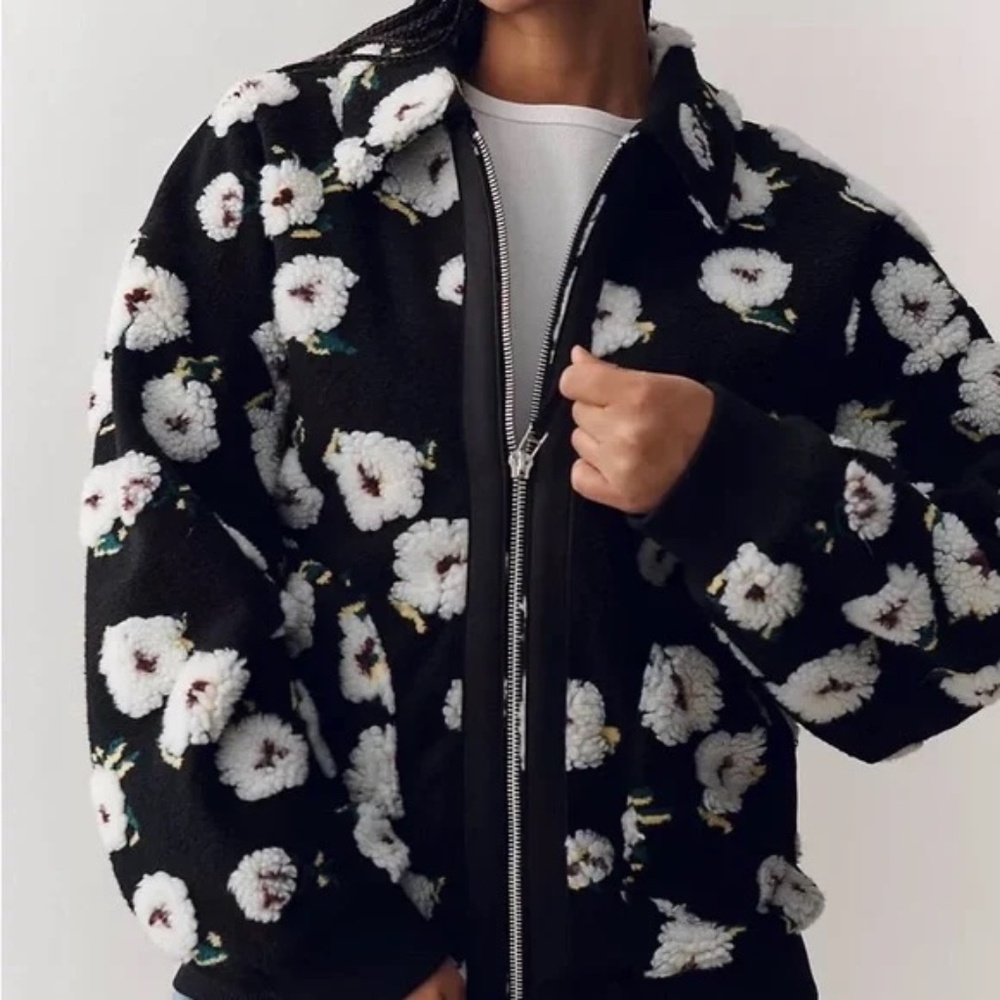 NWT By Anthropologie Floral Sherpa Fleece Bomber Jacket - Picture 4 of 6